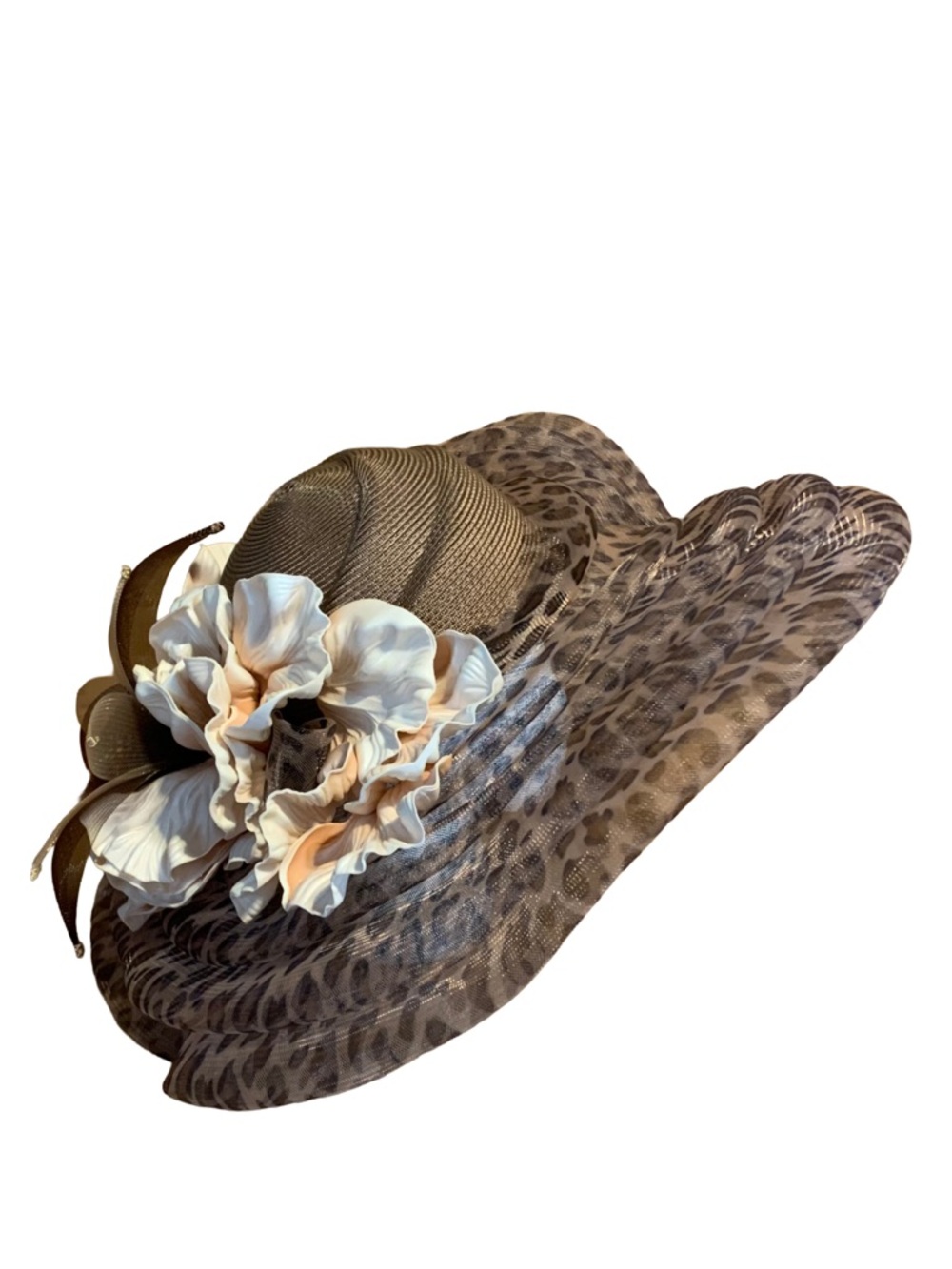 VINTAGE MR. HI'S CLASSIC BROWN & PINK ANIMAL PRINT WIDE BRIM HAT - Picture 3 of 13